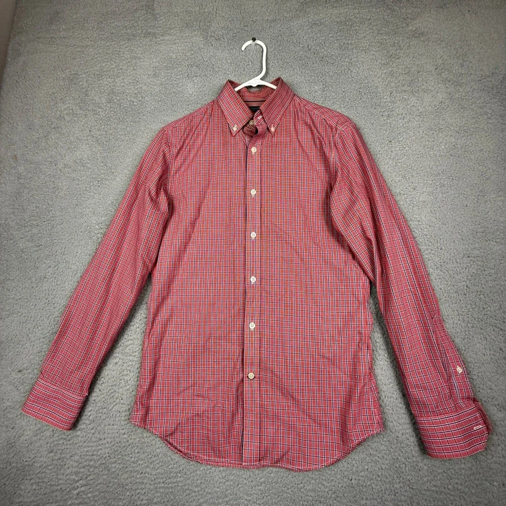 Banana Republic Non Iron Tailored Slim Fit‎ Red Plaid Button Down Shirt Men S